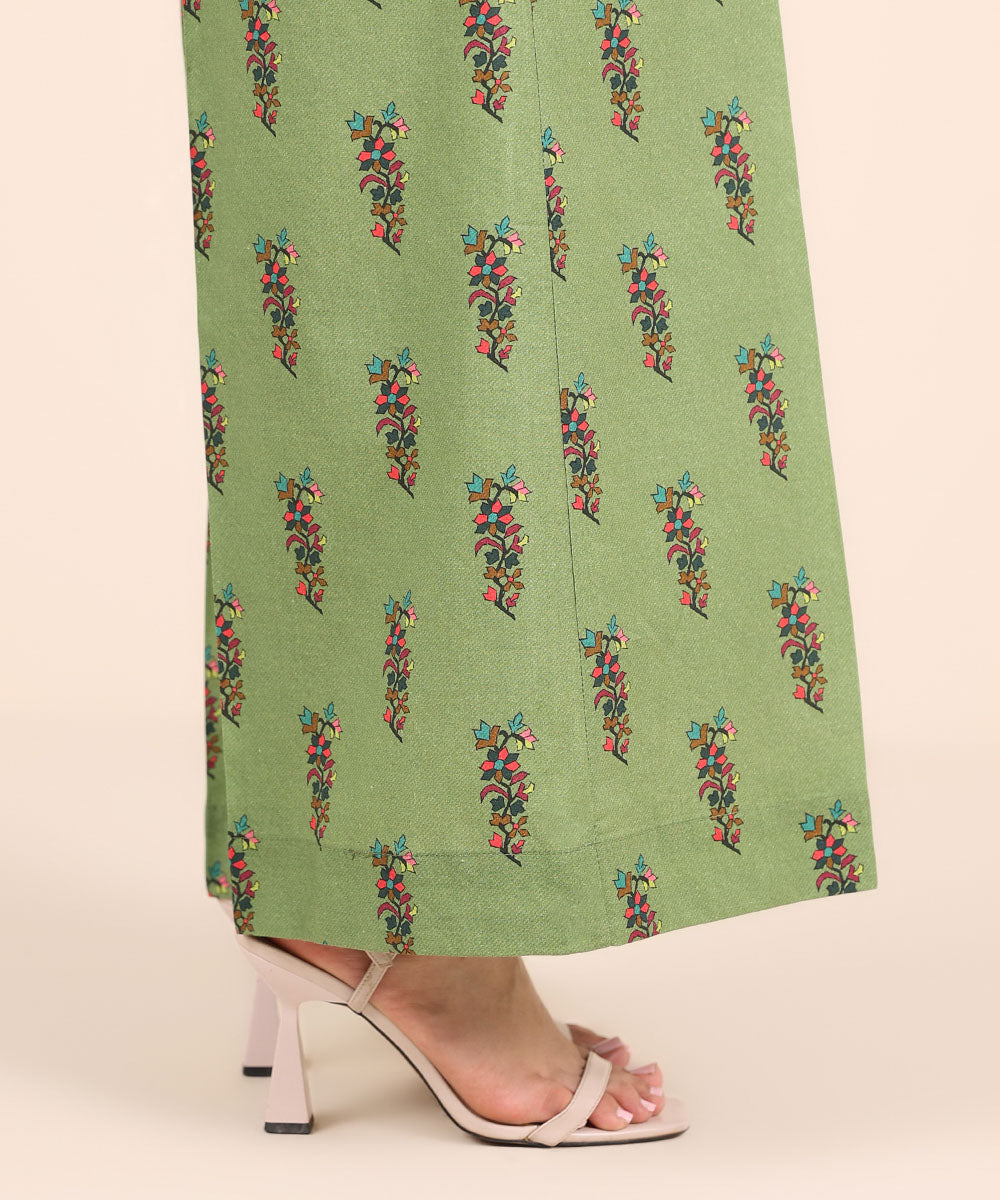 Women's RTW Cambric Green Printed Flared Pants