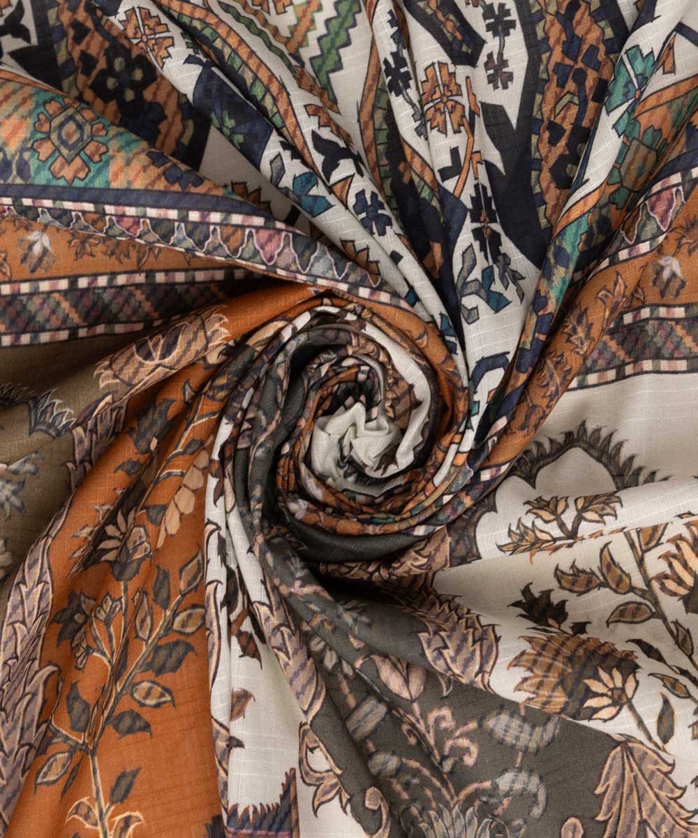 Textured Voile Brown Printed Dupatta