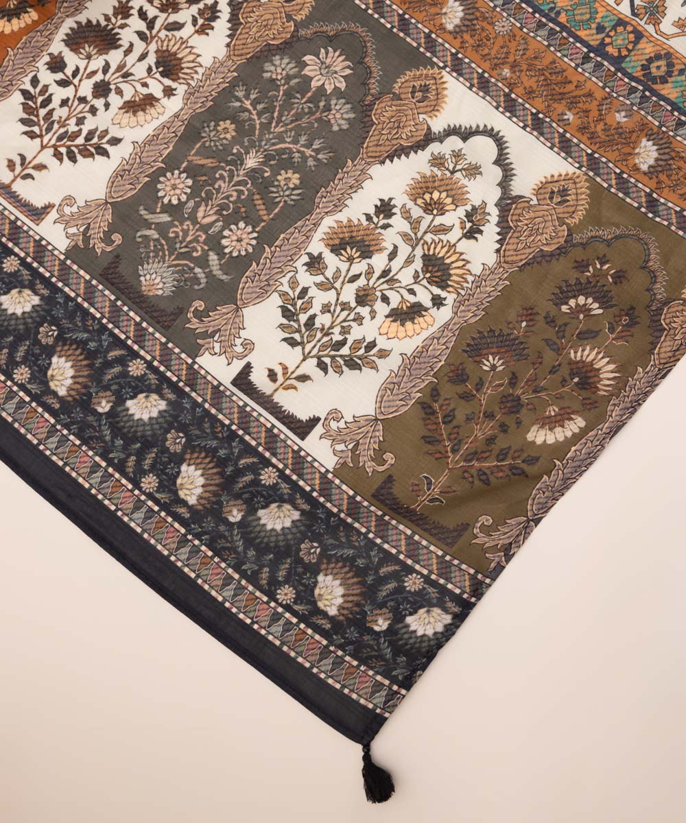 Textured Voile Brown Printed Dupatta