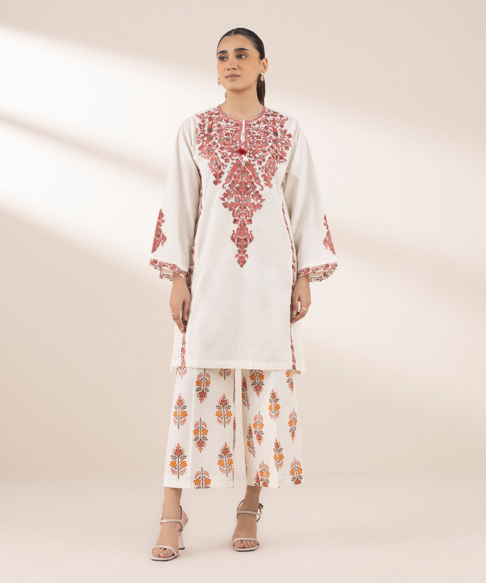Women's RTW Textured Lawn White Embroidered Boxy Shirt