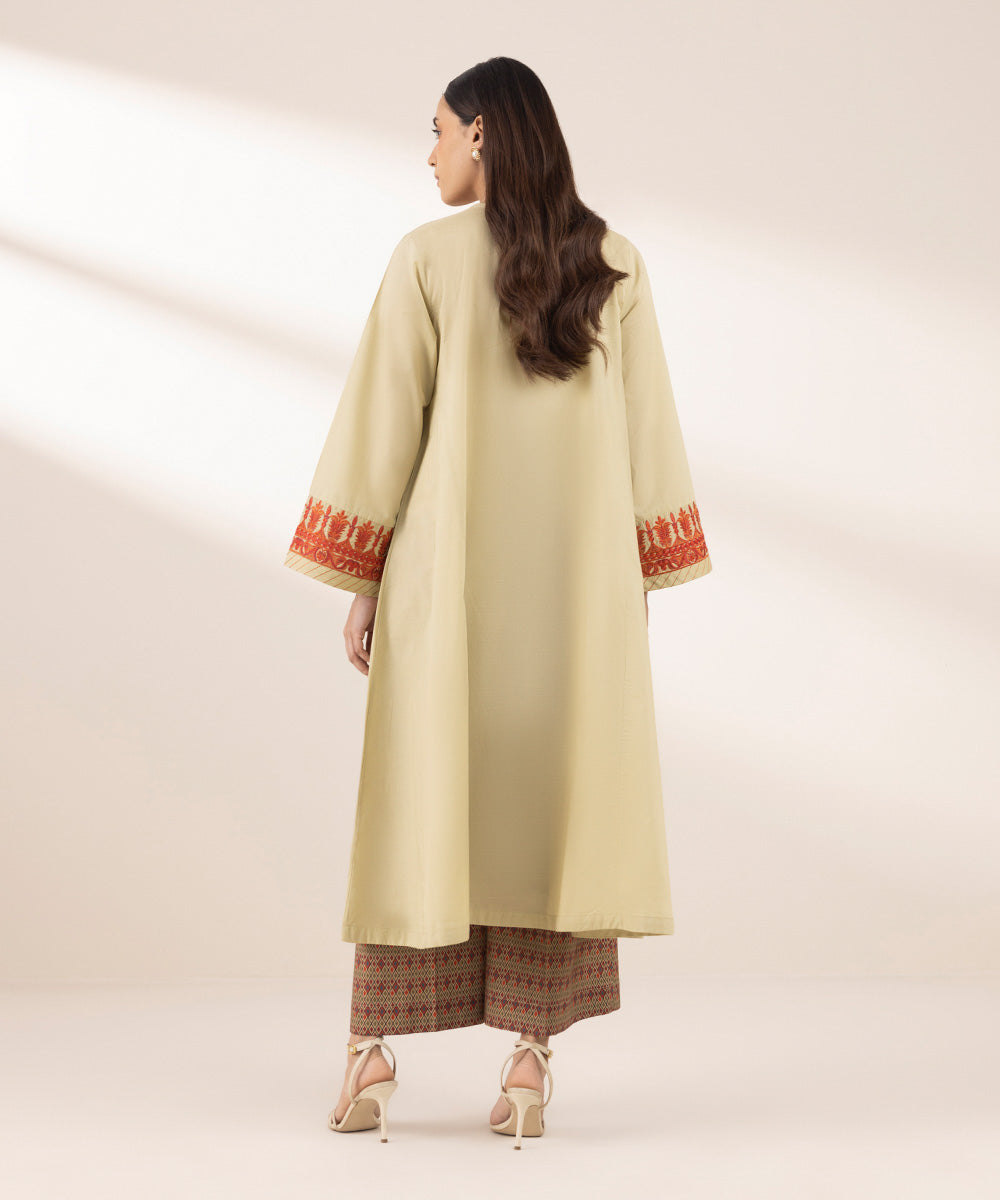 Women's RTW Textured Lawn Yellow Embroidered A-Line Shirt