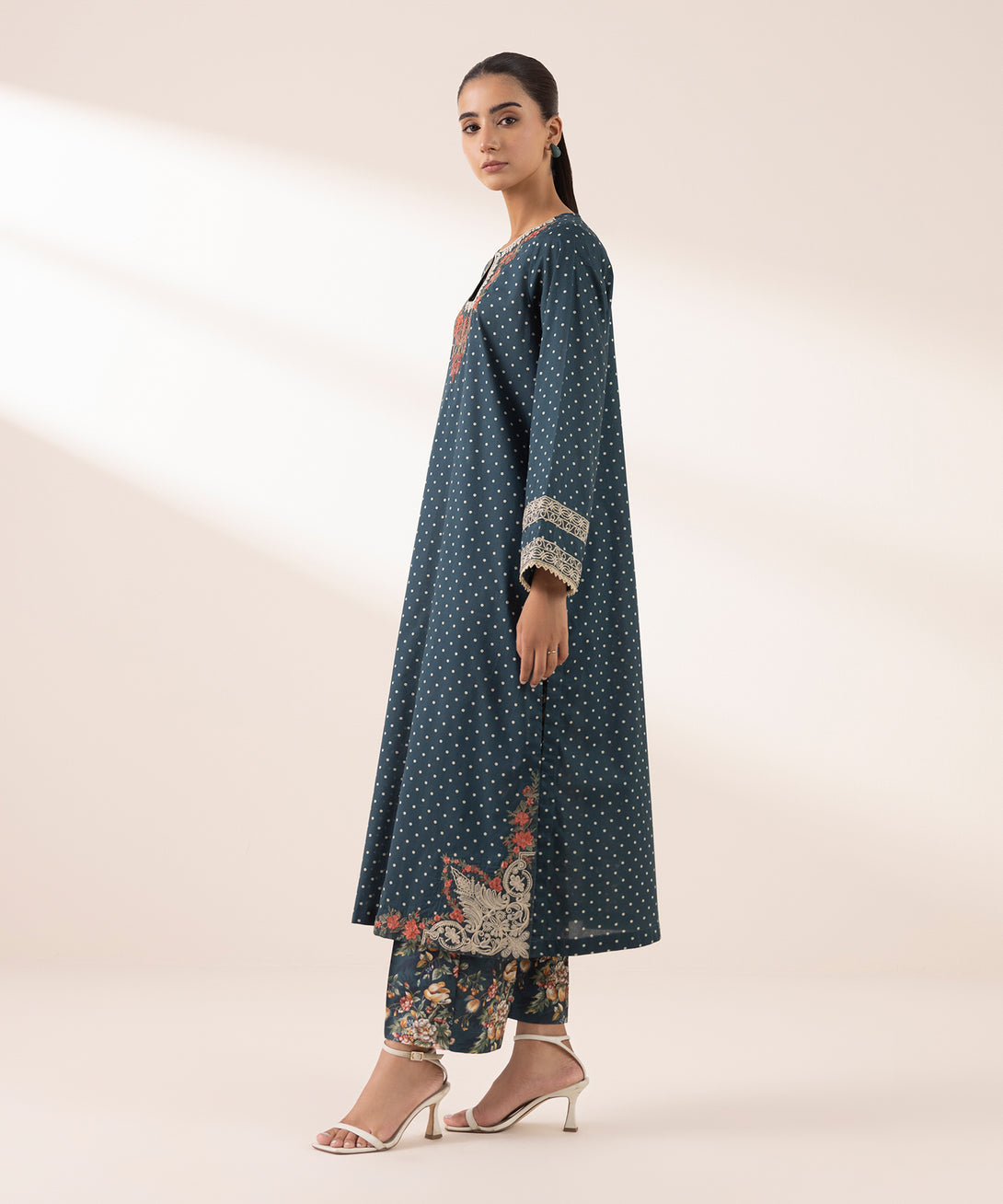 Women's RTW Lawn Green Embroidered A-Line Shirt