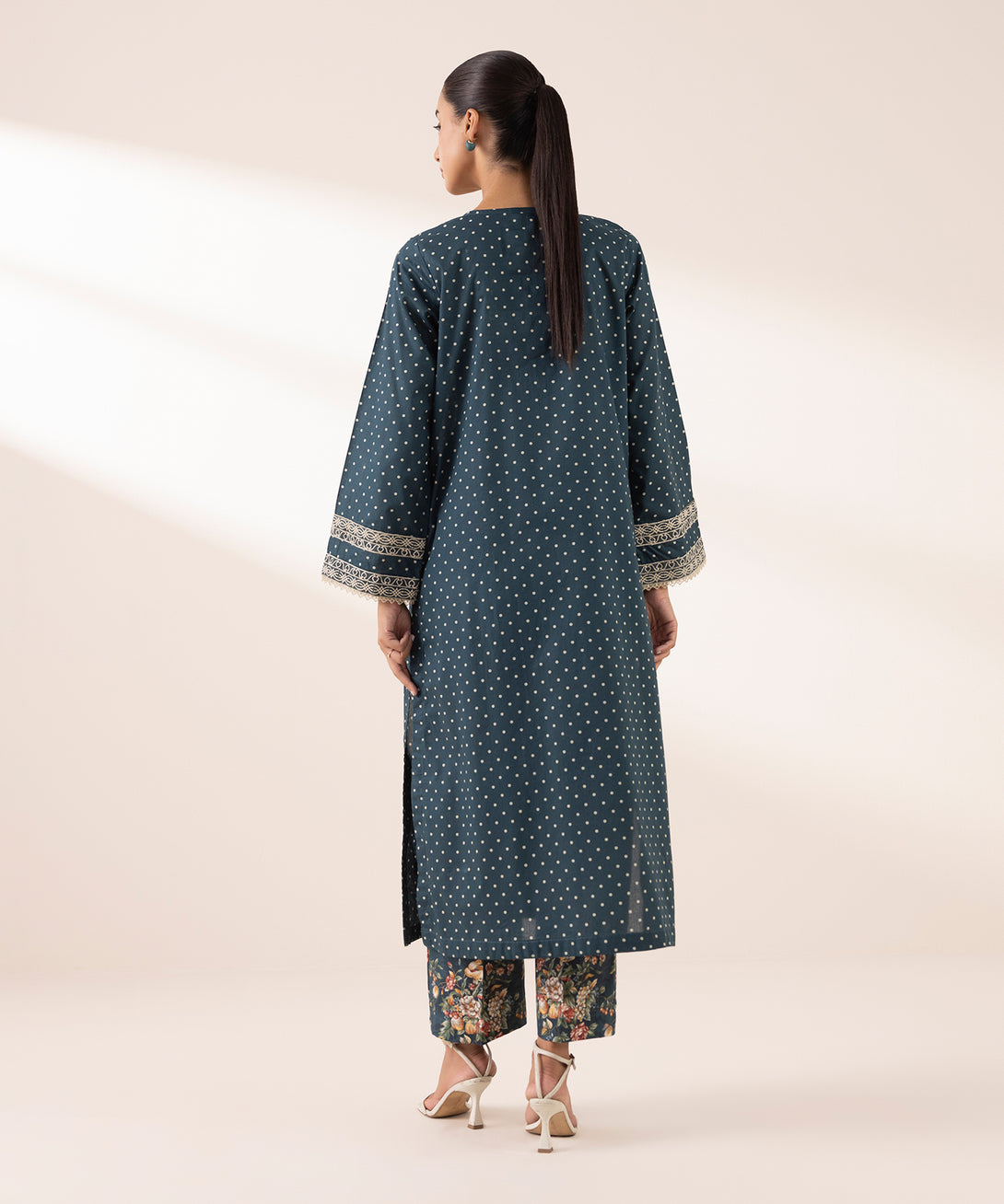 Women's RTW Lawn Green Embroidered A-Line Shirt