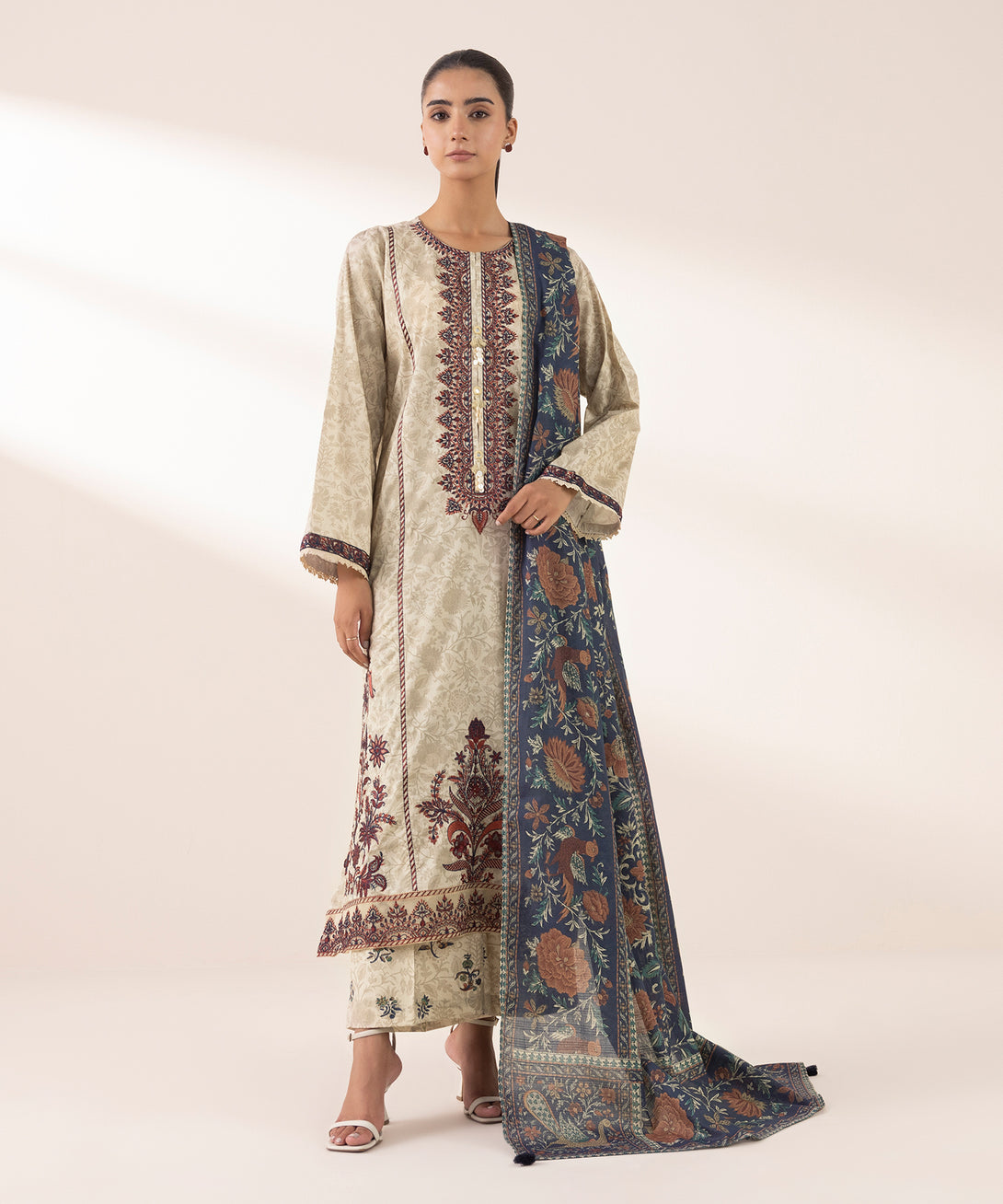 Textured Voile Blue Printed Dupatta