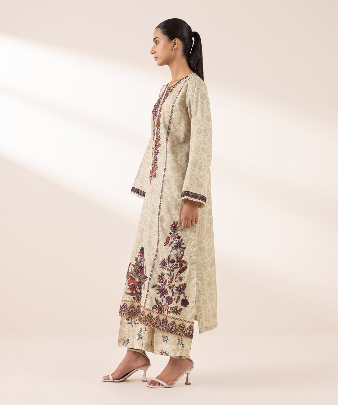 Women's RTW Lawn Off White Embroidered A-Line Shirt