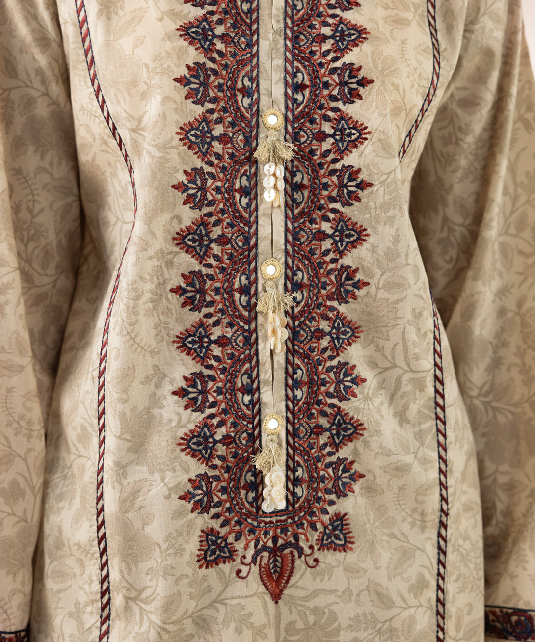 Women's RTW Lawn Off White Embroidered A-Line Shirt