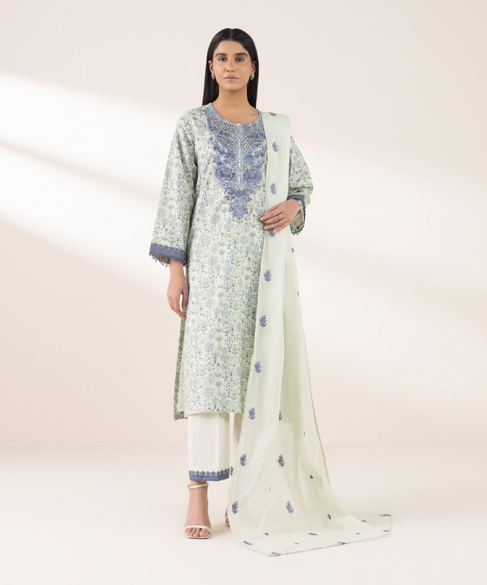 Fine Voile Green Embroidered Dupatta