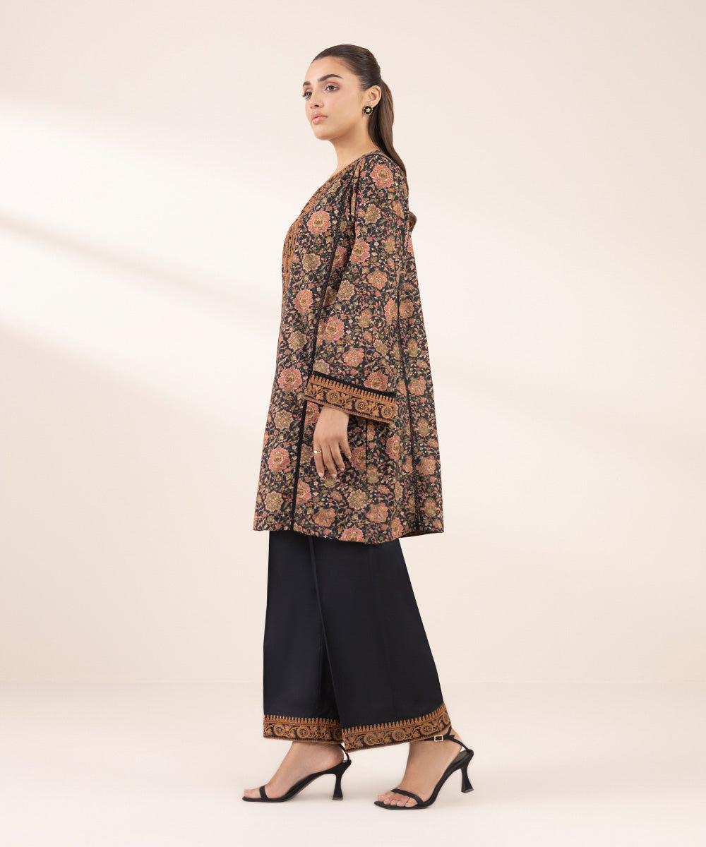 Women's RTW Textured Lawn Black Embroidered Boxy Shirt