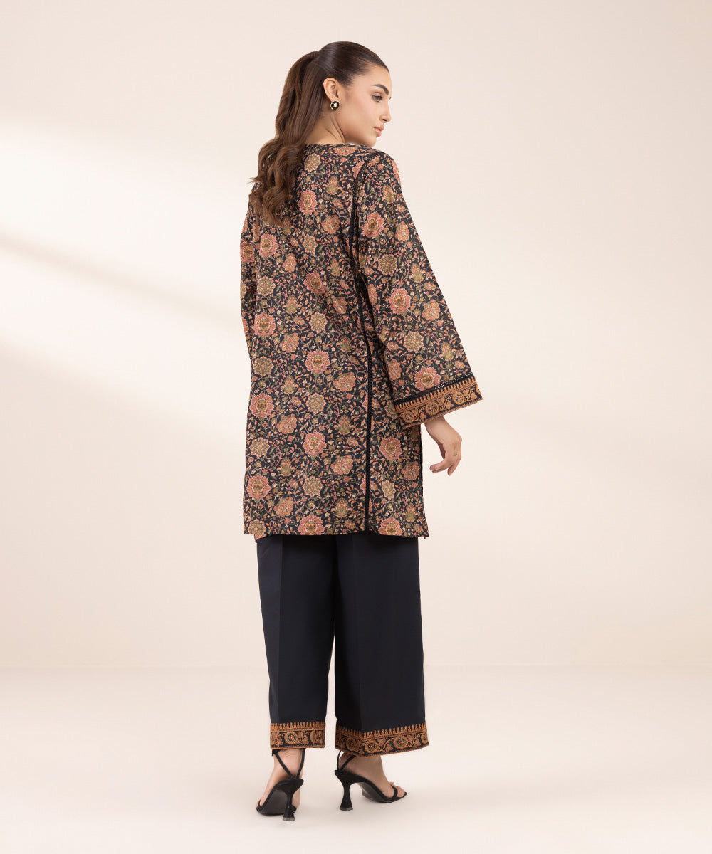 Women's RTW Textured Lawn Black Embroidered Boxy Shirt