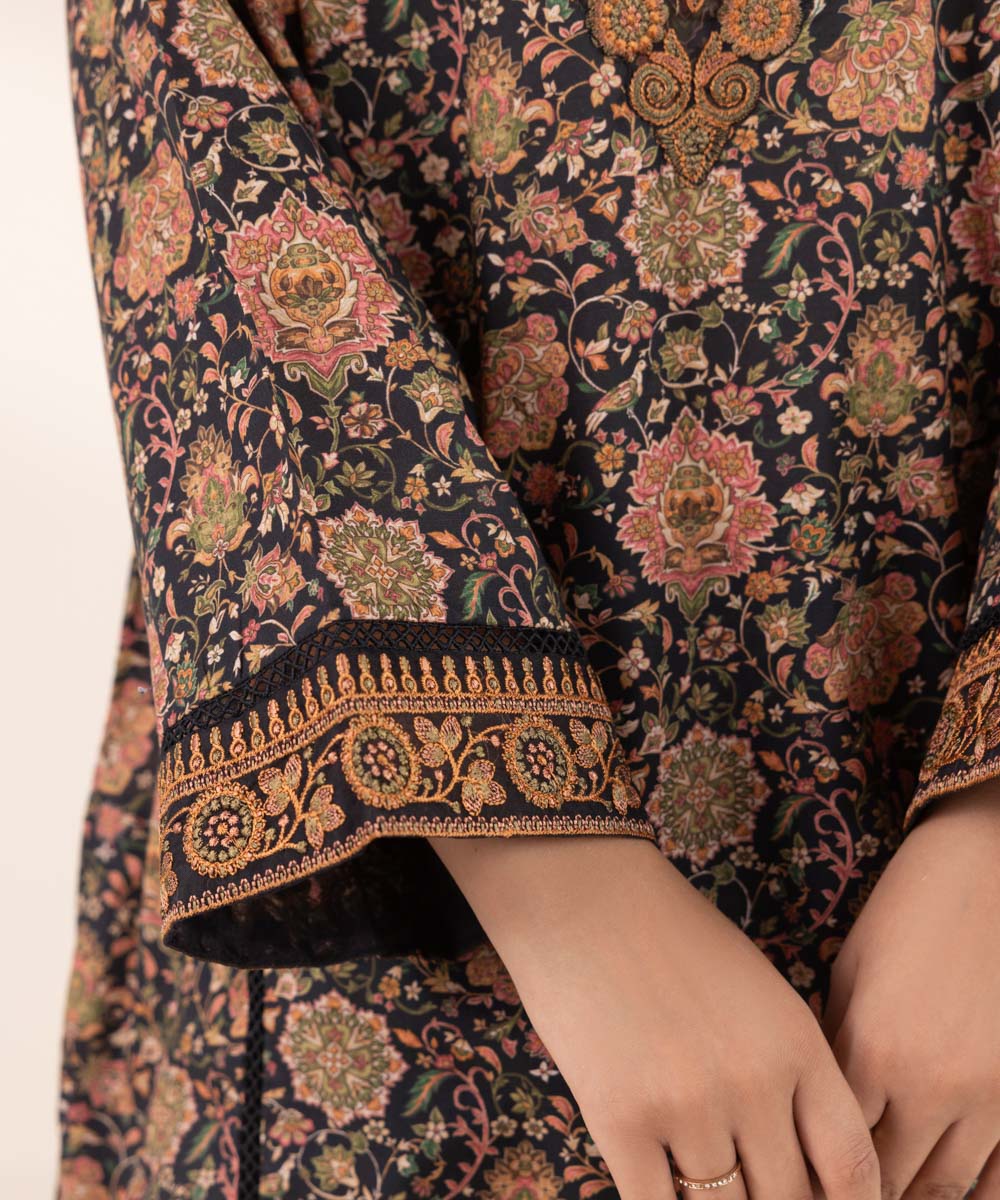 Women's RTW Textured Lawn Black Embroidered Boxy Shirt
