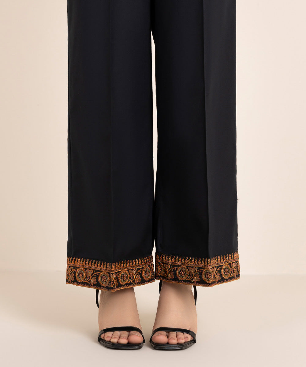 Women's RTW Cambric Black Embroidered Culottes