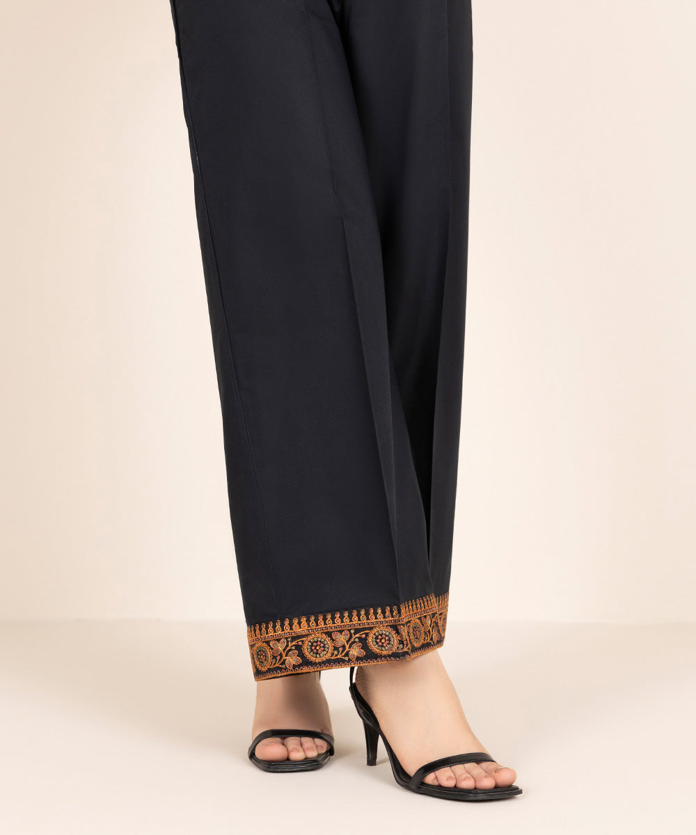 Women's RTW Cambric Black Embroidered Culottes