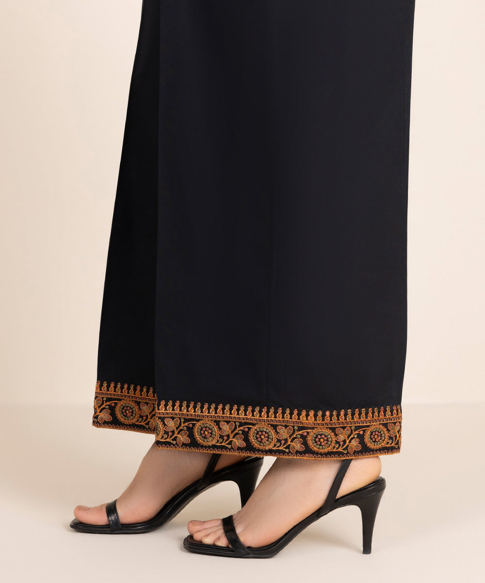 Women's RTW Cambric Black Embroidered Culottes