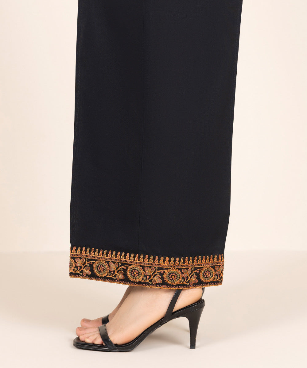 Women's RTW Cambric Black Embroidered Culottes