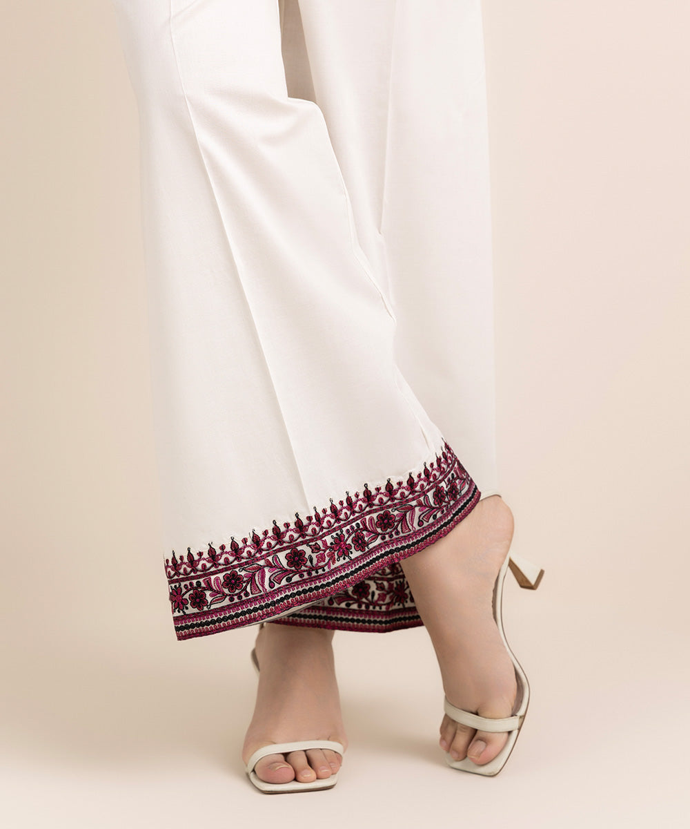 Embroidered Cambric Flared Pants