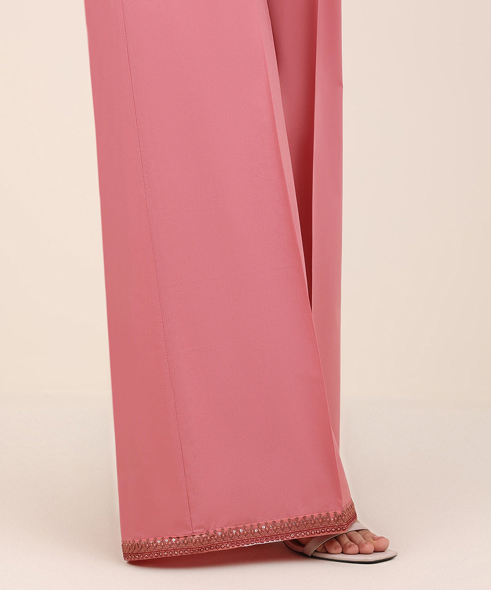 Women's RTW Cambric Pink Embroidered Flared Pants
