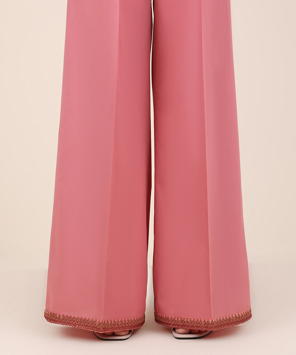 Women's RTW Cambric Pink Embroidered Flared Pants