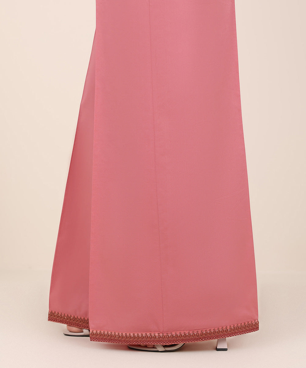Women's RTW Cambric Pink Embroidered Flared Pants