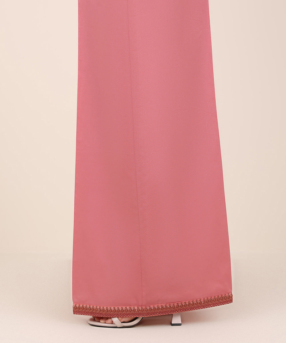 Women's RTW Cambric Pink Embroidered Flared Pants