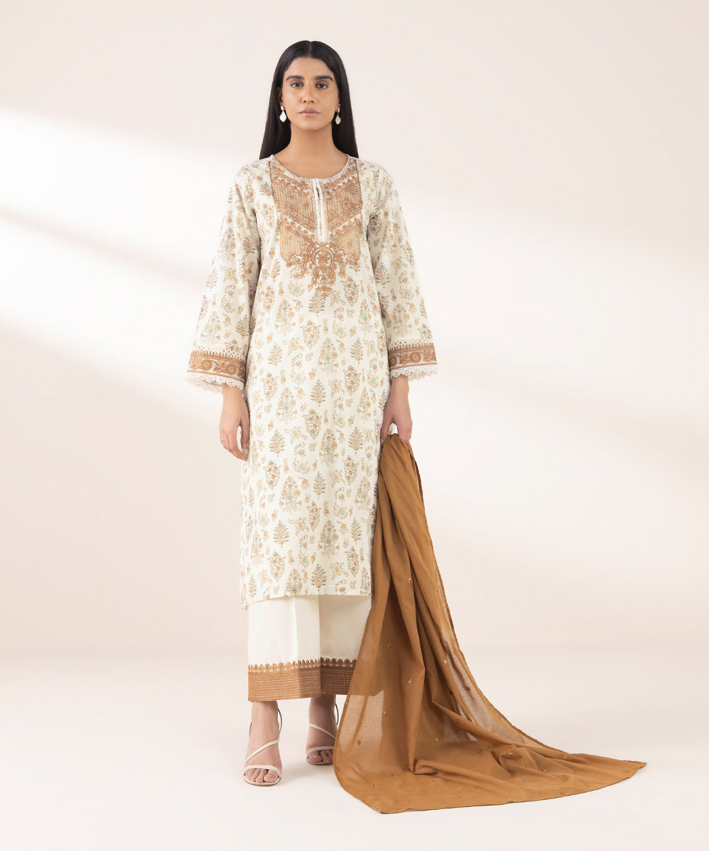 Fine Voile Brown Embroidered Dupatta