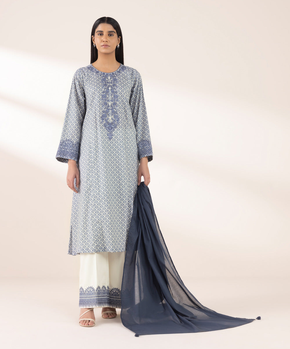 Fine Voile Blue Solid Dupatta
