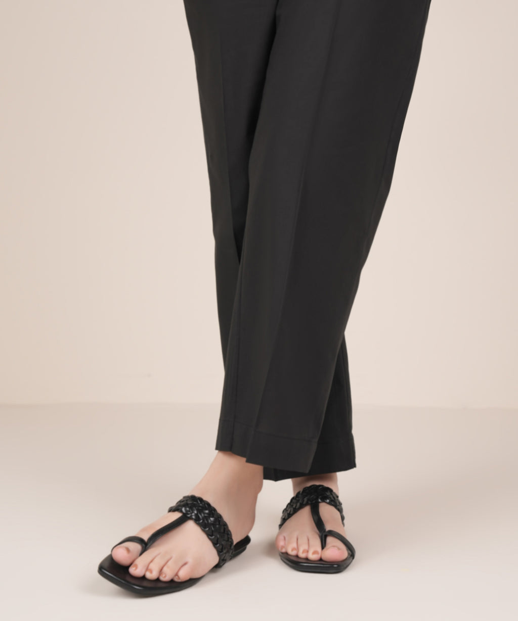 Women's RTW Cambric Black Solid Straight Pants