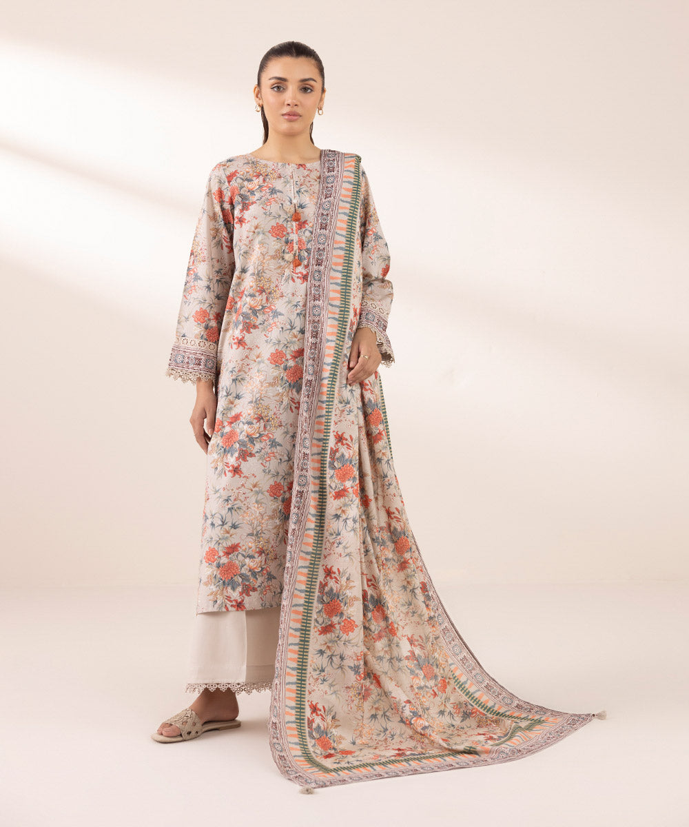 Textured Voile Multi Printed Dupatta