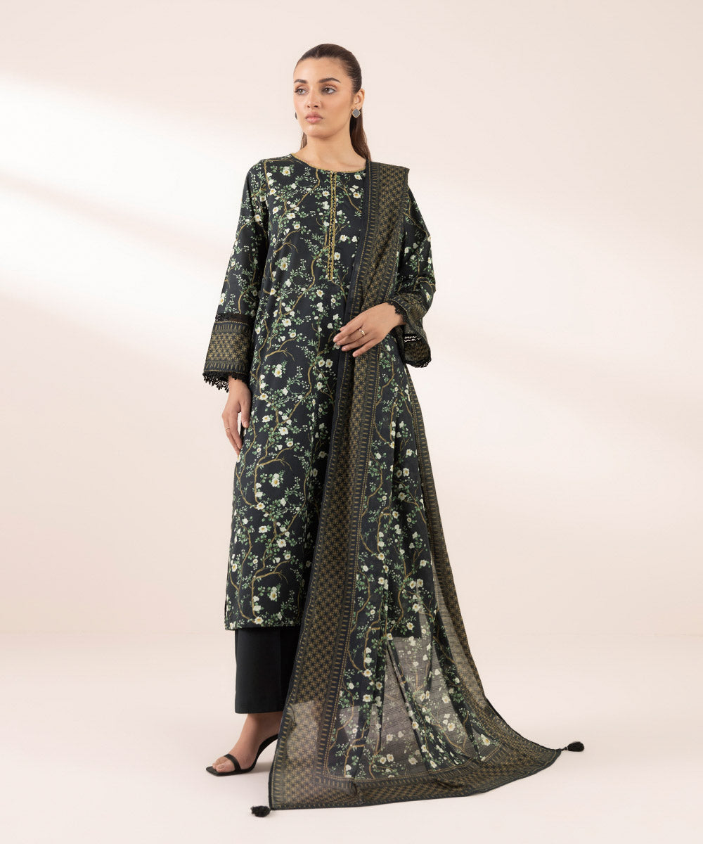 Textured Voile Black Printed Dupatta