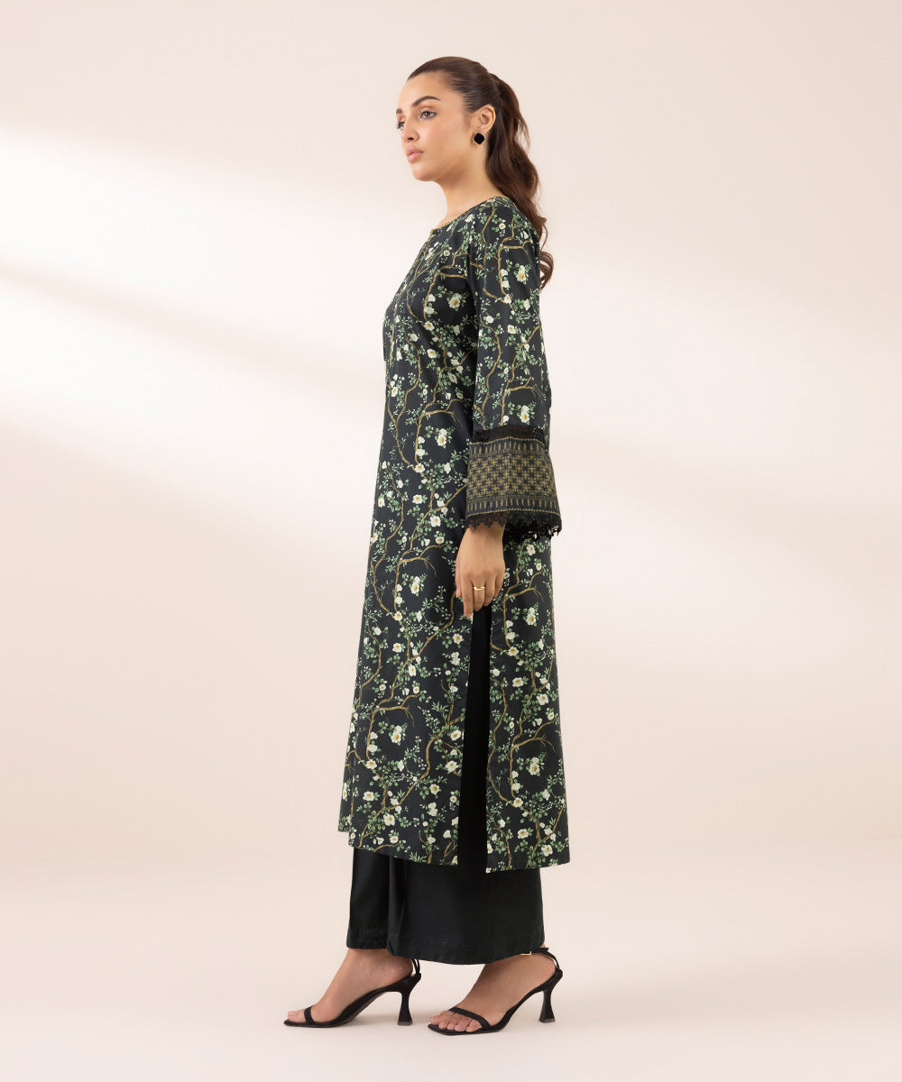Women's RTW Lawn Black Printed A-Line Shirt