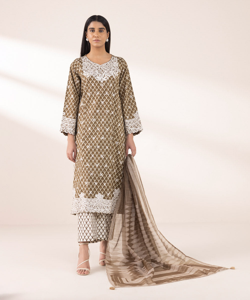 Manaar Brown Printed Dupatta