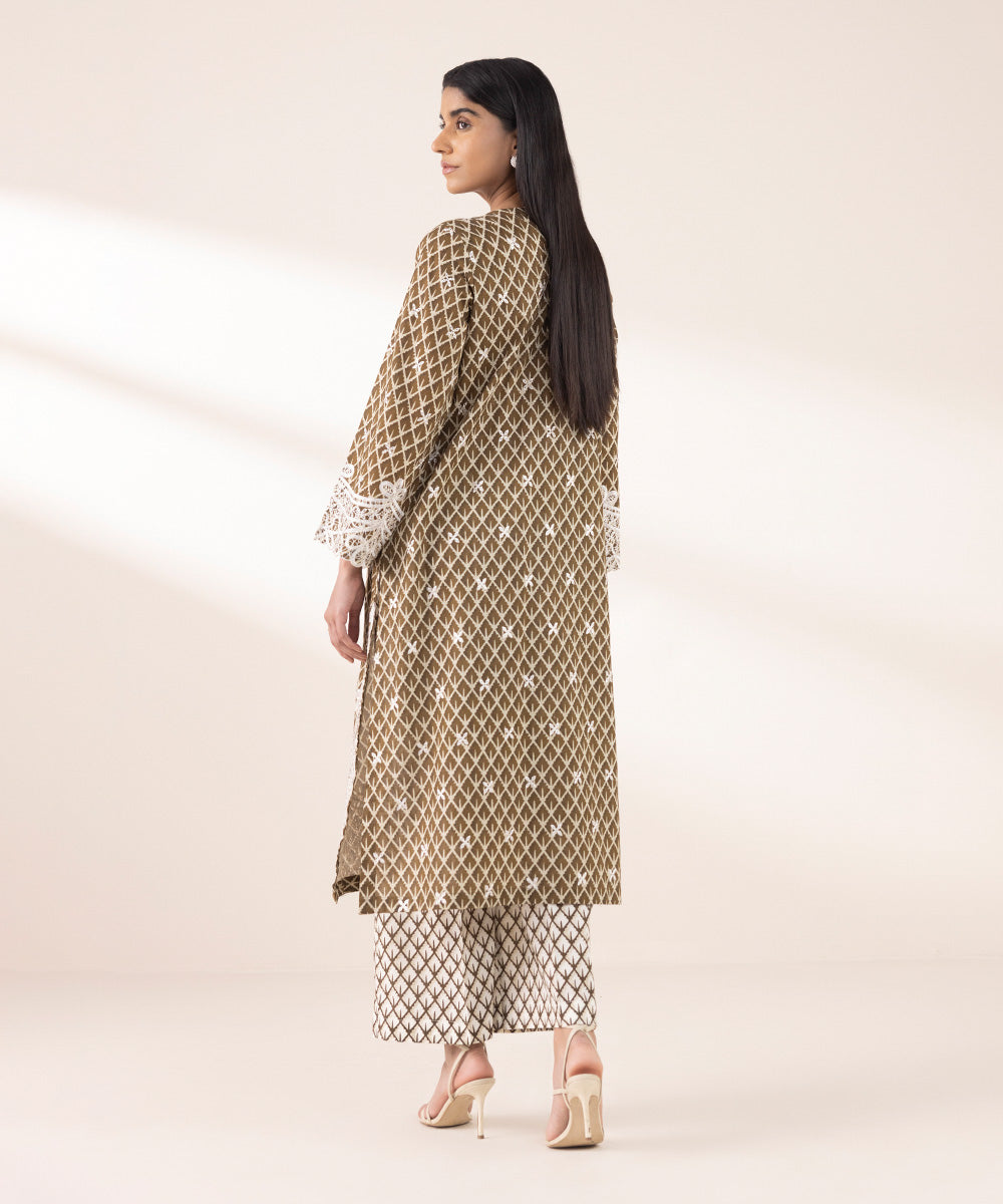 Women's RTW Lawn Brown Embroidered A-Line Shirt