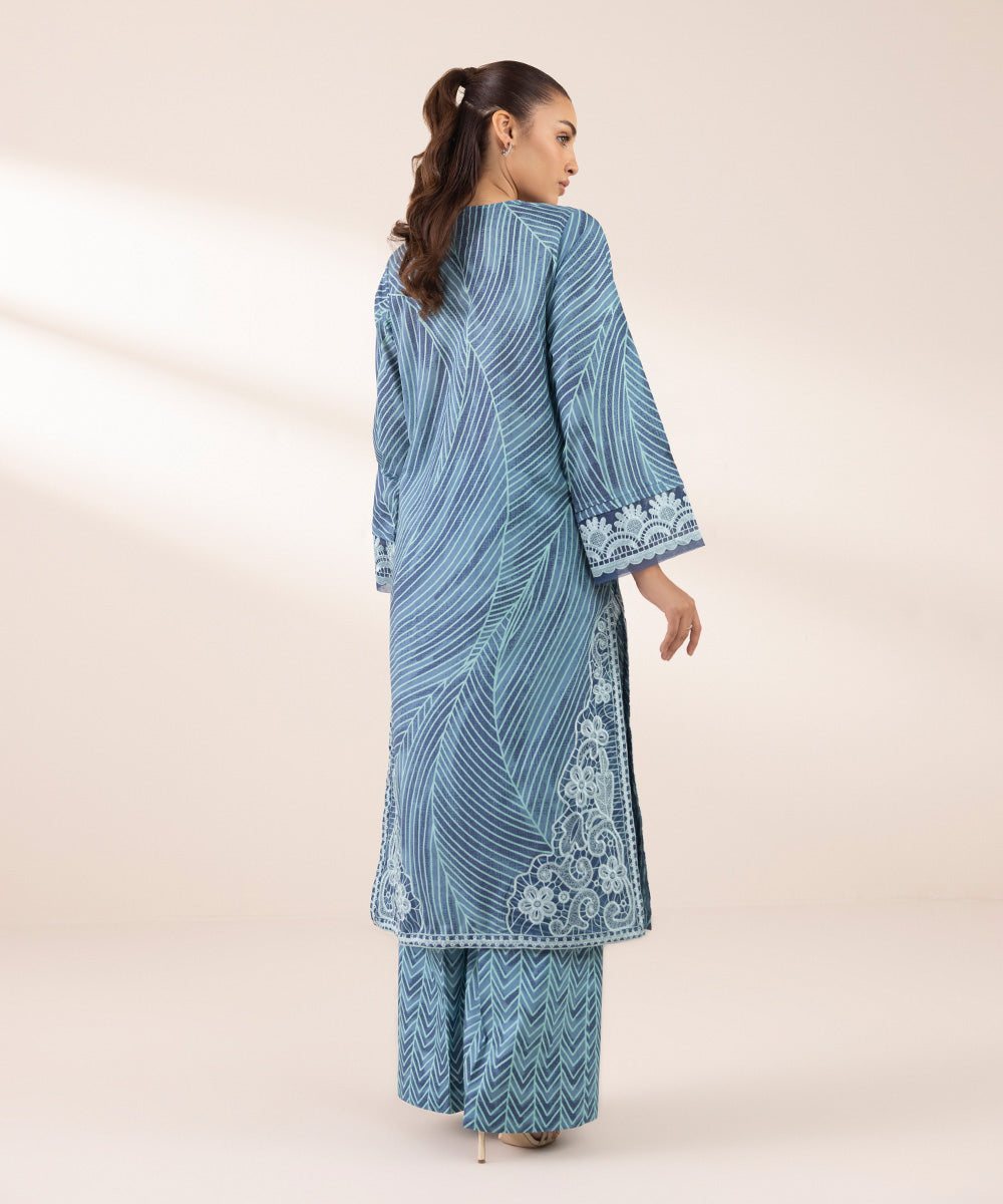 Women's RTW Lawn Blue Embroidered A-Line Shirt