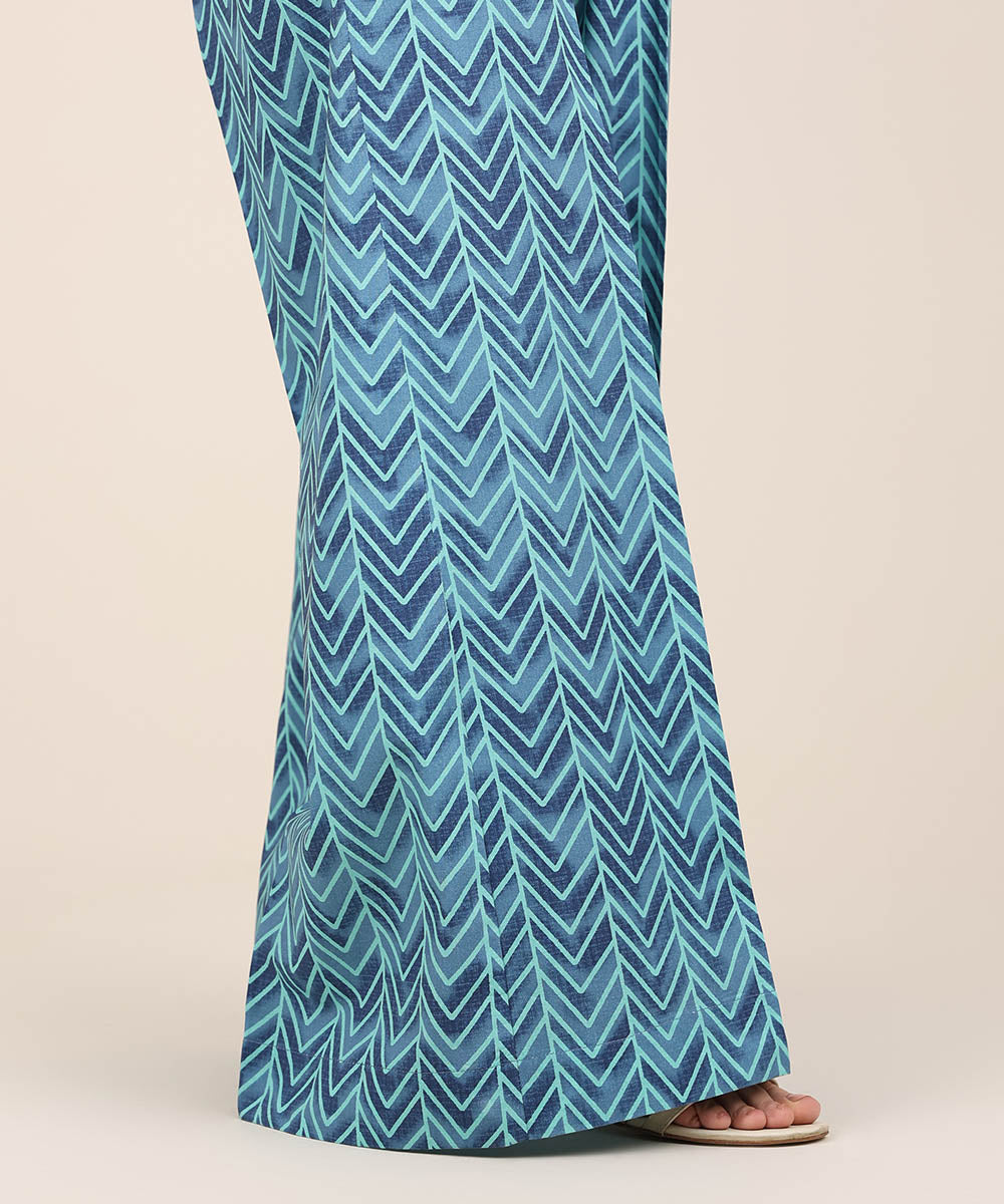 Women's RTW Cambric Blue Printed Flared Pants
