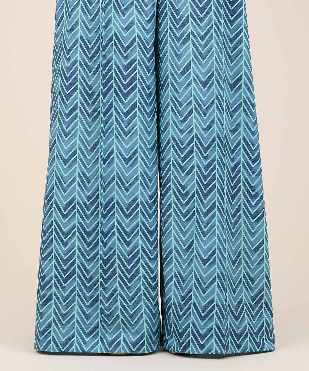 Women's RTW Cambric Blue Printed Flared Pants