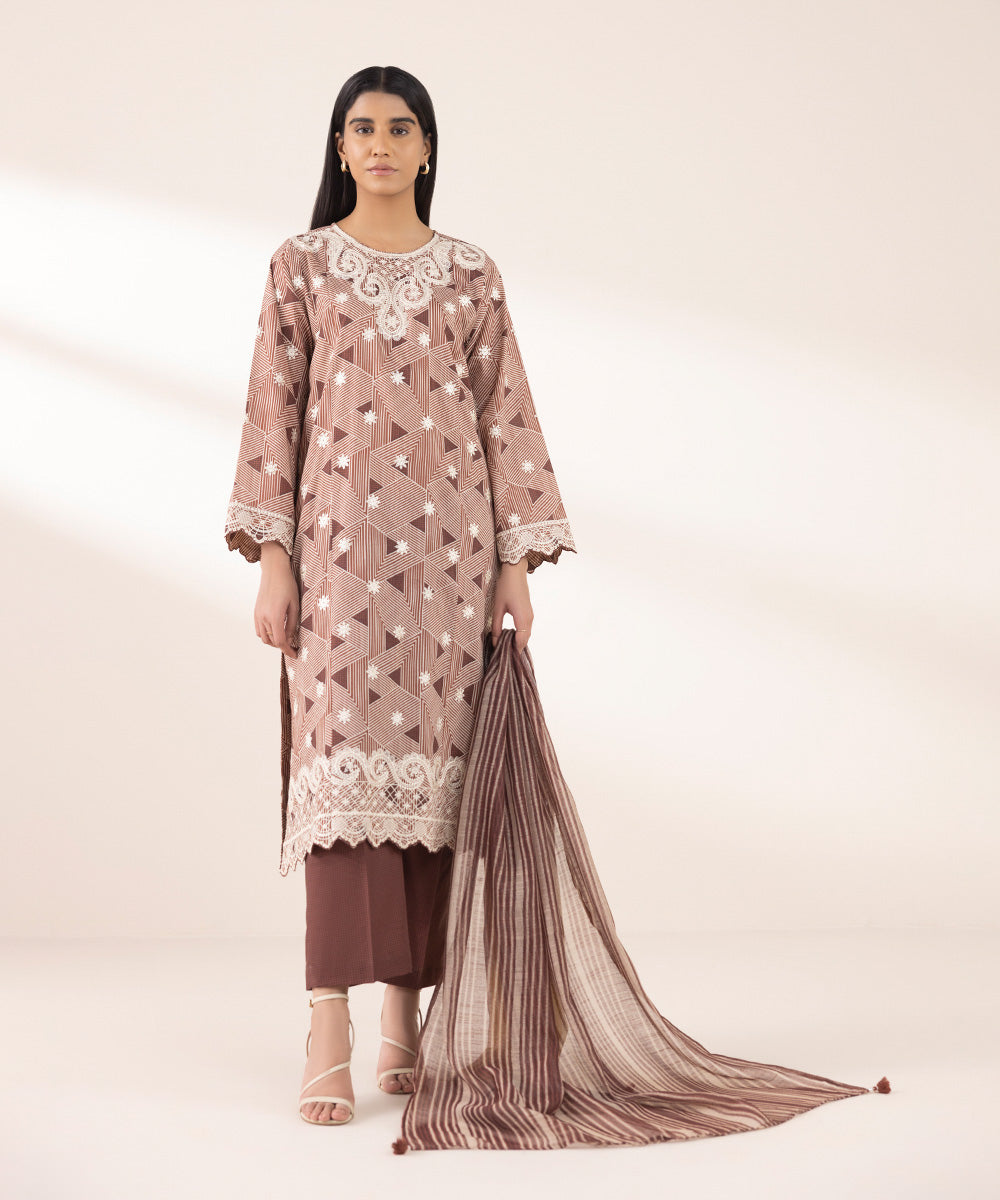 Manaar Brown Printed Dupatta