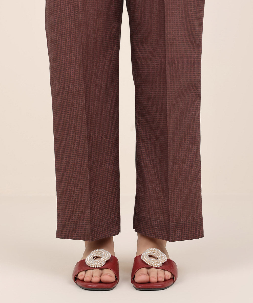 Women's RTW Cambric Brown Printed Straight Pants