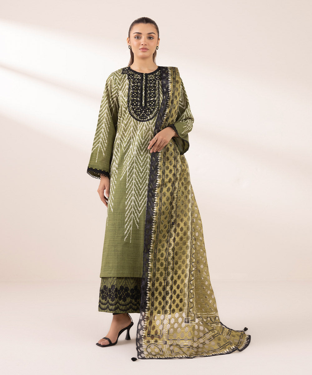 Brochea Jacquard Green Printed Dupatta