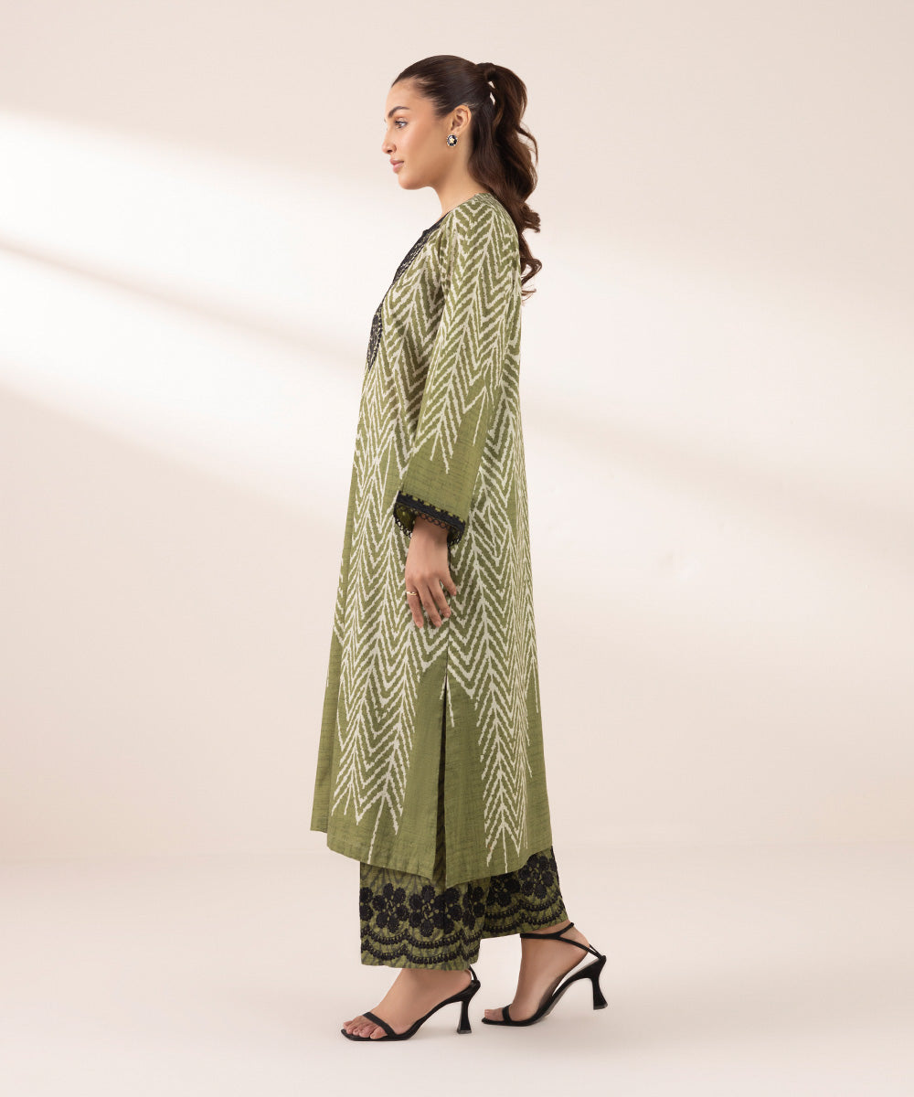 Women's RTW Lawn Green Embroidered A-Line Shirt