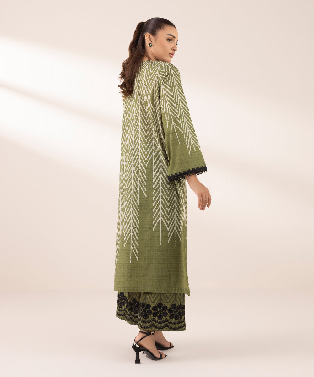 Women's RTW Lawn Green Embroidered A-Line Shirt