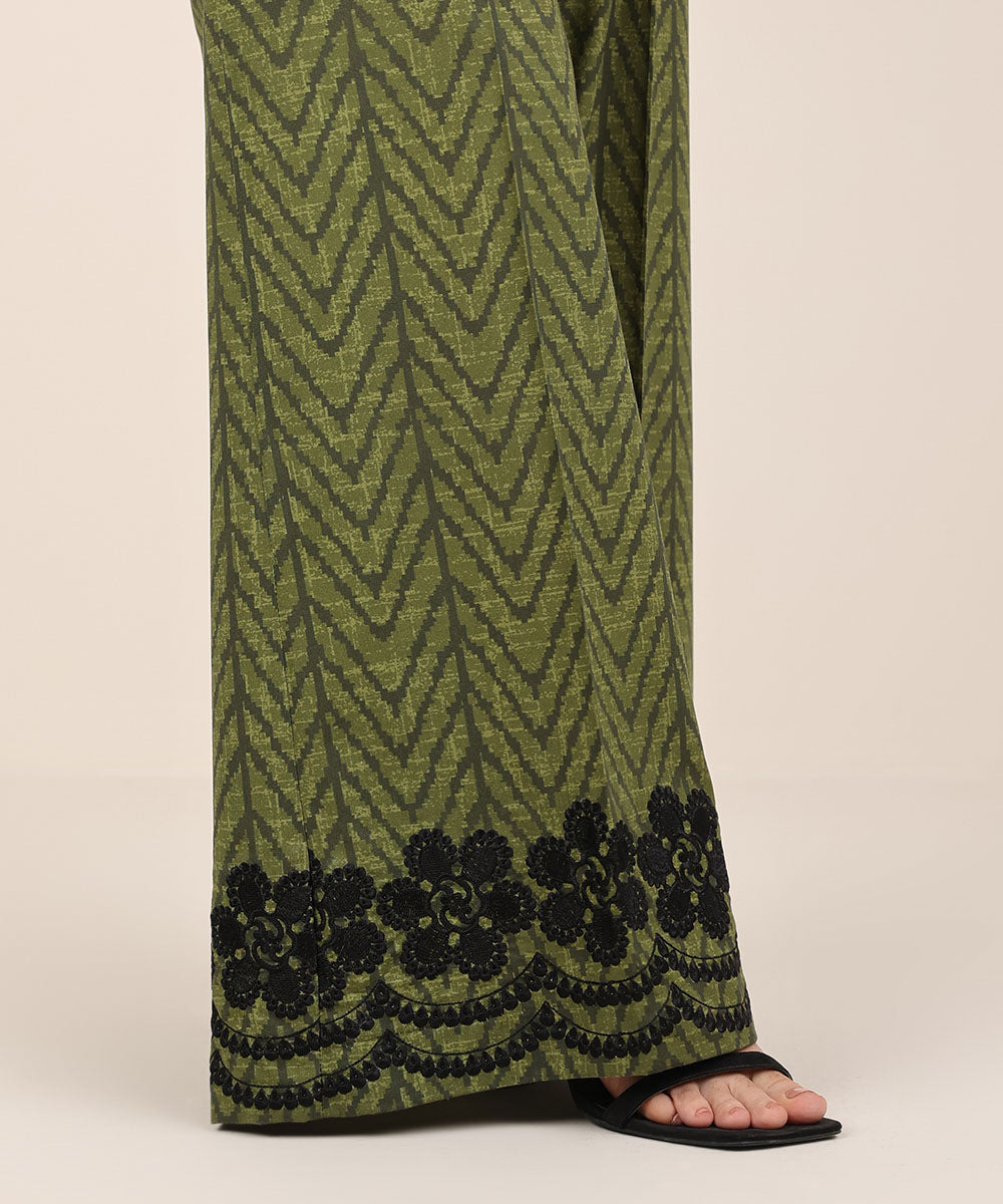 Women's RTW Cambric Green Embroidered Flared Pants