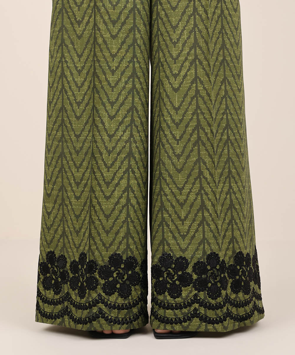 Women's RTW Cambric Green Embroidered Flared Pants