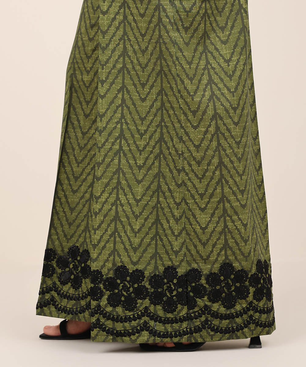 Women's RTW Cambric Green Embroidered Flared Pants