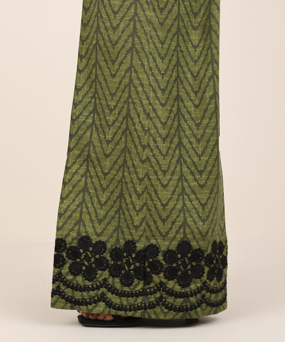 Women's RTW Cambric Green Embroidered Flared Pants