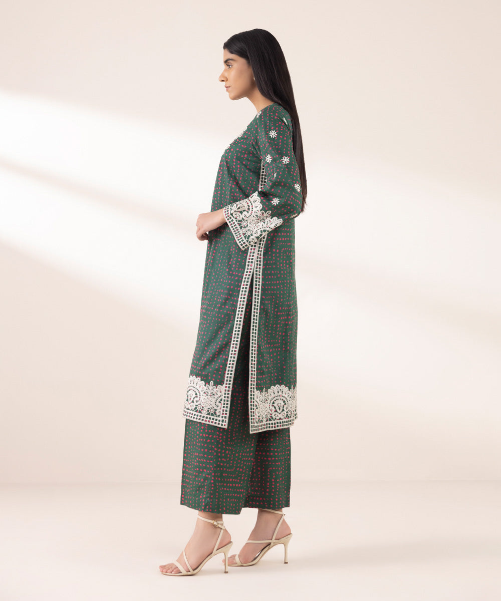 Women's RTW Lawn Green Embroidered A-Line Shirt