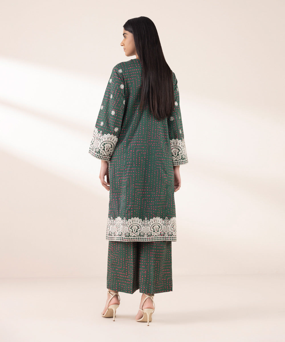 Women's RTW Lawn Green Embroidered A-Line Shirt