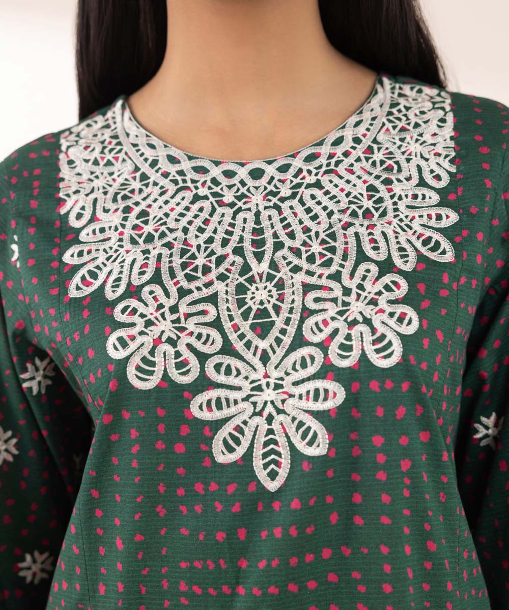 Women's RTW Lawn Green Embroidered A-Line Shirt