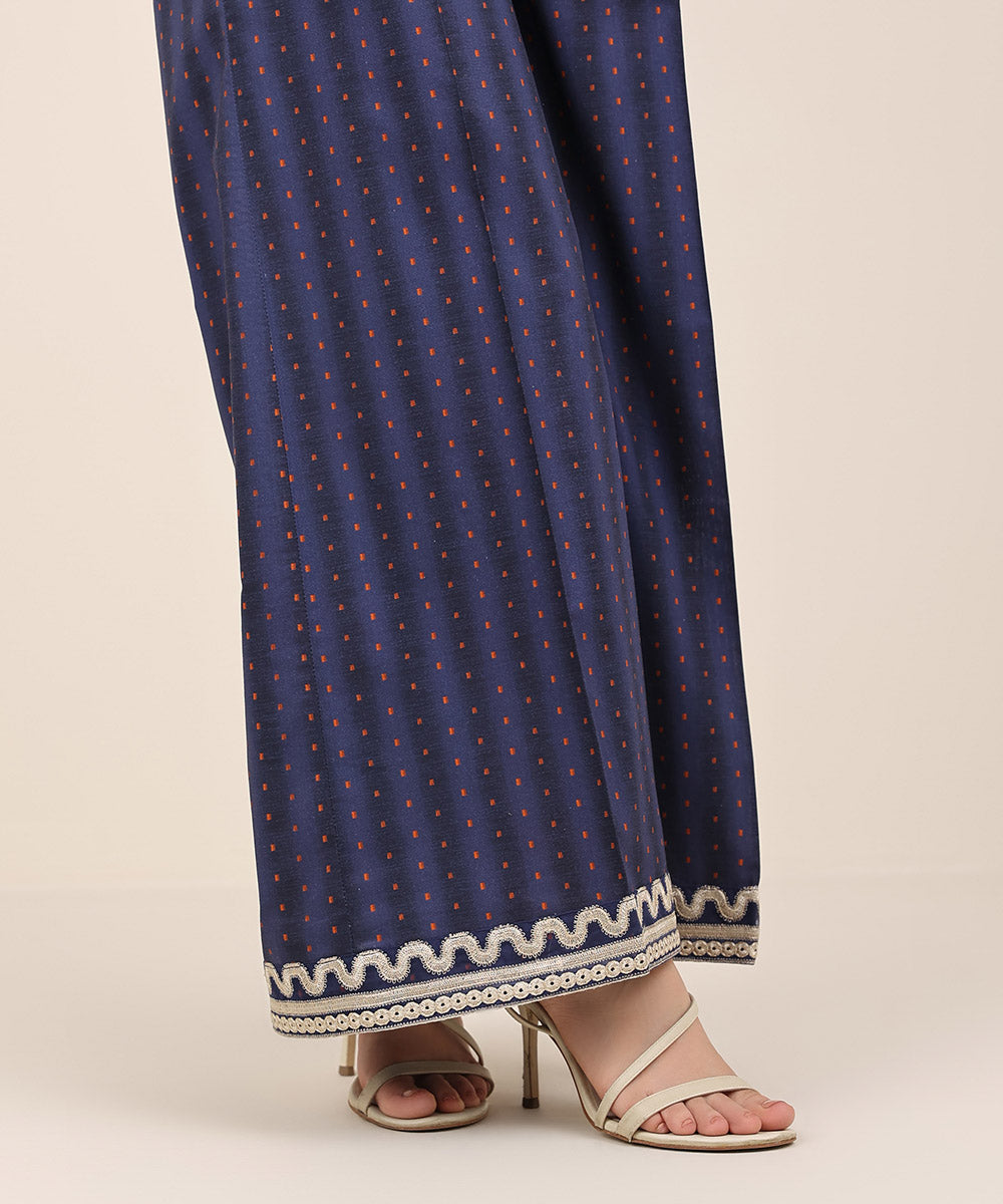 Women's RTW Cambric Blue Embroidered Flared Pants