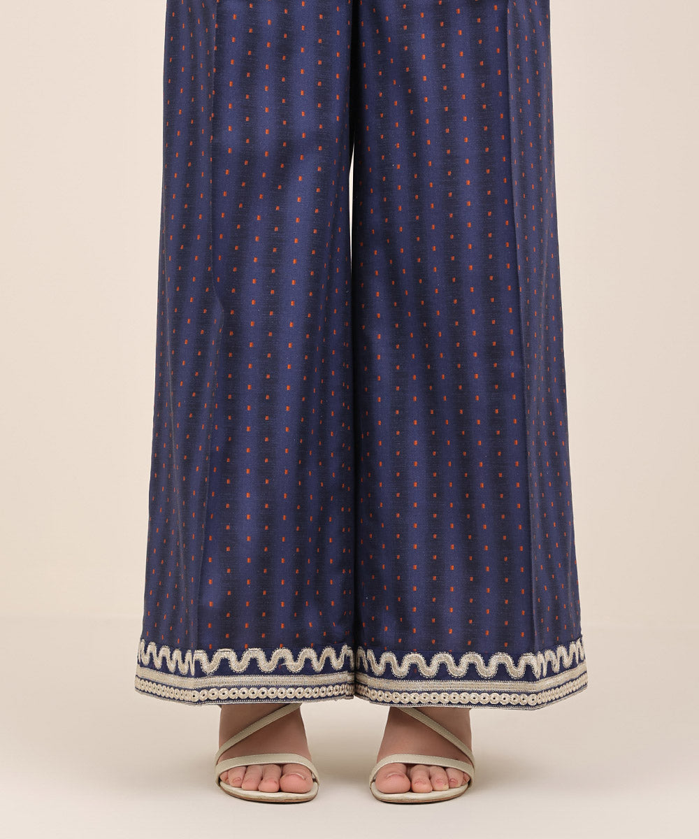 Women's RTW Cambric Blue Embroidered Flared Pants