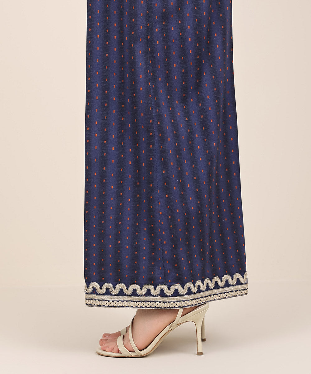 Women's RTW Cambric Blue Embroidered Flared Pants