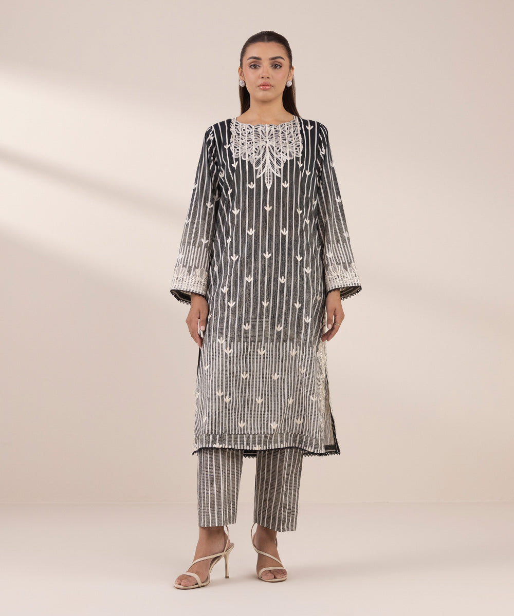 Women's RTW Lawn Black Embroidered Boxy Shirt